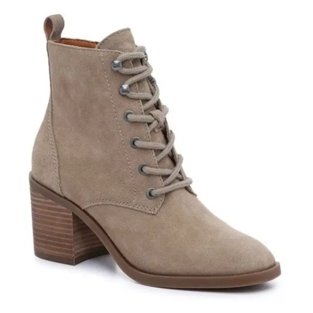 Lucky Brand Wadil Stone Taupe Suede Leather Lace-Up Boots – Women’s Size 7.5